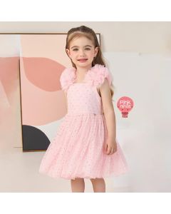 Vestido de Festa Infantil Luxo Rosa Petit Cherie com Tule e Cristais Aplicados