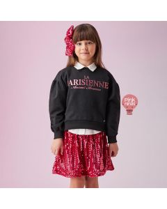 conjunto-infantil-preto-anime-de-blusa-moletom-preto-e-shorts-saia-pink-paris-frente