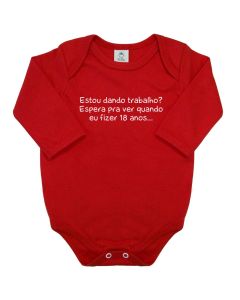 Body Bebê Vermelho Frase Divertida de Suedine 