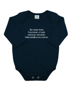 Body Bebê Azul Marinho Frase Divertida de Suedine 