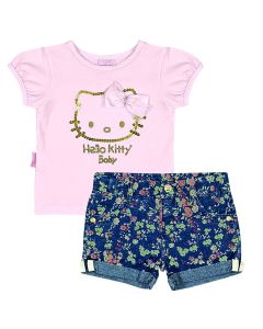 Conjunto Infantil Rosa e Azul Hello Kitty Cotton e Jeans 