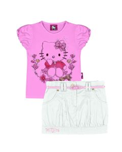 Conjunto Infantil Rosa e Branco Hello Kitty Cotton 