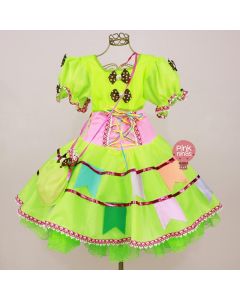 vestido-infantil-de-festa-junina-bandeirinhas-verde-neon-bolsinha-frente
