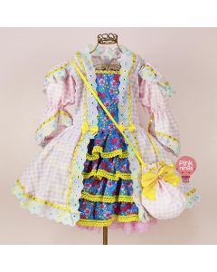 Vestido Infantil de Festa Junina Luxo Xadrez Rosa Candy + Bolsinha