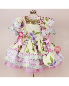 Vestido Infantil de Festa Junina Luxo Candy Color Floral + Bolsinha