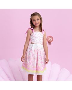 Vestido de Festa Infantil Rosa Petit Cherie Flores Delicadas Recorte Lateral Livia-modelo