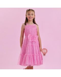 Vestido de Festa Infantil Rosa Petit Cherie Mini Corações Brilho Aplicados-modelo