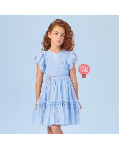 Vestido de Festa Infantil Azul Petit Cherie Tule Brilho Ana Laura