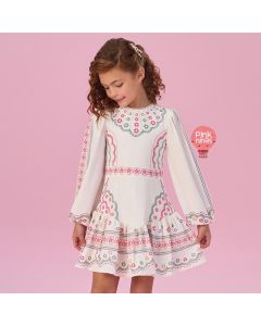 Vestido de Festa Infantil Off White Petit Cherie Estampa Digital Flores