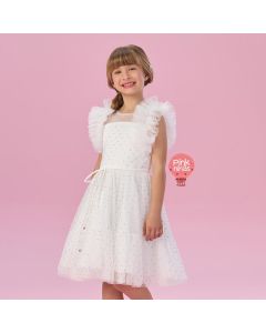 Vestido de Festa Infantil Luxo Branco Petit Cherie Aplique Cristais Tule Lorena