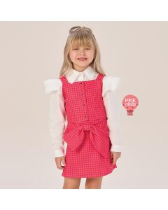 Conjunto Infantil Pink Petit Cherie de Blusa e Saia-Short Maxi Laço