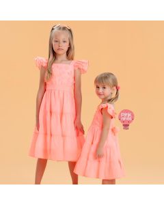 vestido-de-festa-infantil-laranja-petit-cherie-neon-flores-borboletas-3d-modelo