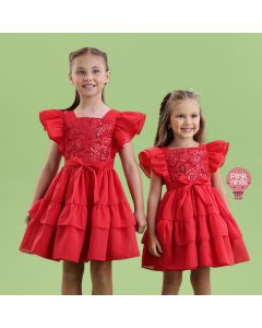 Vestido de Festa Infantil Vermelho Petit Cherie Corações Bordados Love-modelo