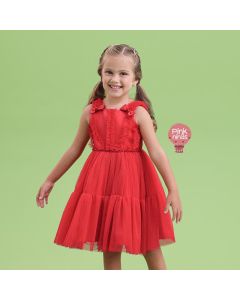 Vestido de Festa Infantil Vermelho Petit Cherie Tule Cristais Lacinho Alcinha-modelo