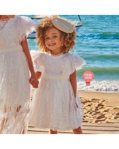 Vestido de Festa Infantil Luxo Branco Petit Cherie Brilhos Holográficos - Conceito-modelo-menina