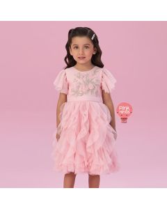Vestido de Festa Infantil Luxo Petit Cherie Saia Tule Brilho + Bordado Flores