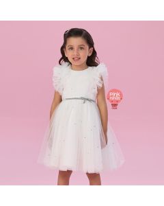 Vestido de Festa Infantil Branco Petit Cherie Mini Cristais Aplicado