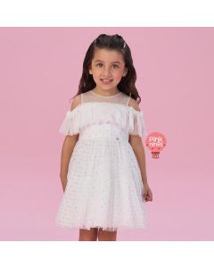 Vestido de Festa Infantil Luxo Branco Petit Cherie Tule Aplique Cristais Serena