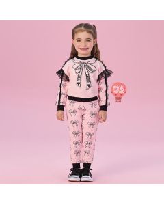 Conjunto Infantil Rosa Petit Cherie de Blusa e Calça Laços