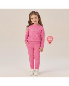 Conjunto Infantil Rosa Petit Cherie de Blusa e Calça Tipo Tricô Detalhe Brilho