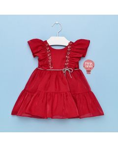 Vestido de Festa Bebê Petit Cherie Vermelho Corações-frente