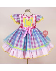 vestido-infantil-de-festa-junina-xadrez-pink-com-tule-azul-borboleta-frente