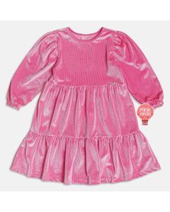 Vestido Infantil Pink Momi Manga Longa Glitter Luz